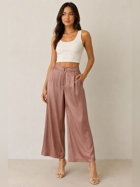 Joie Blush Pink Satin Wide Leg Cropped Pants Size 2